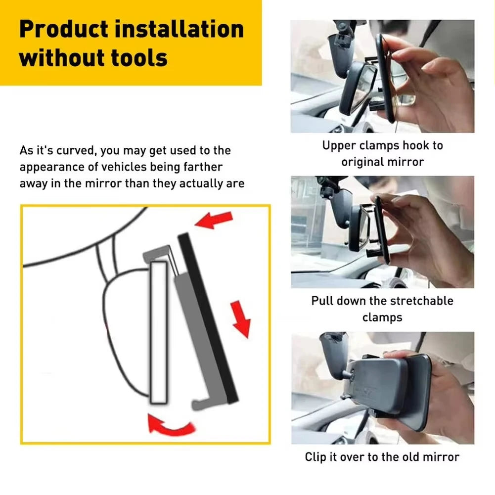 Car Mirrors Interior Rear View Mirror Wide Angle Convex Rearview Mirror Anti Glare Large Vision.