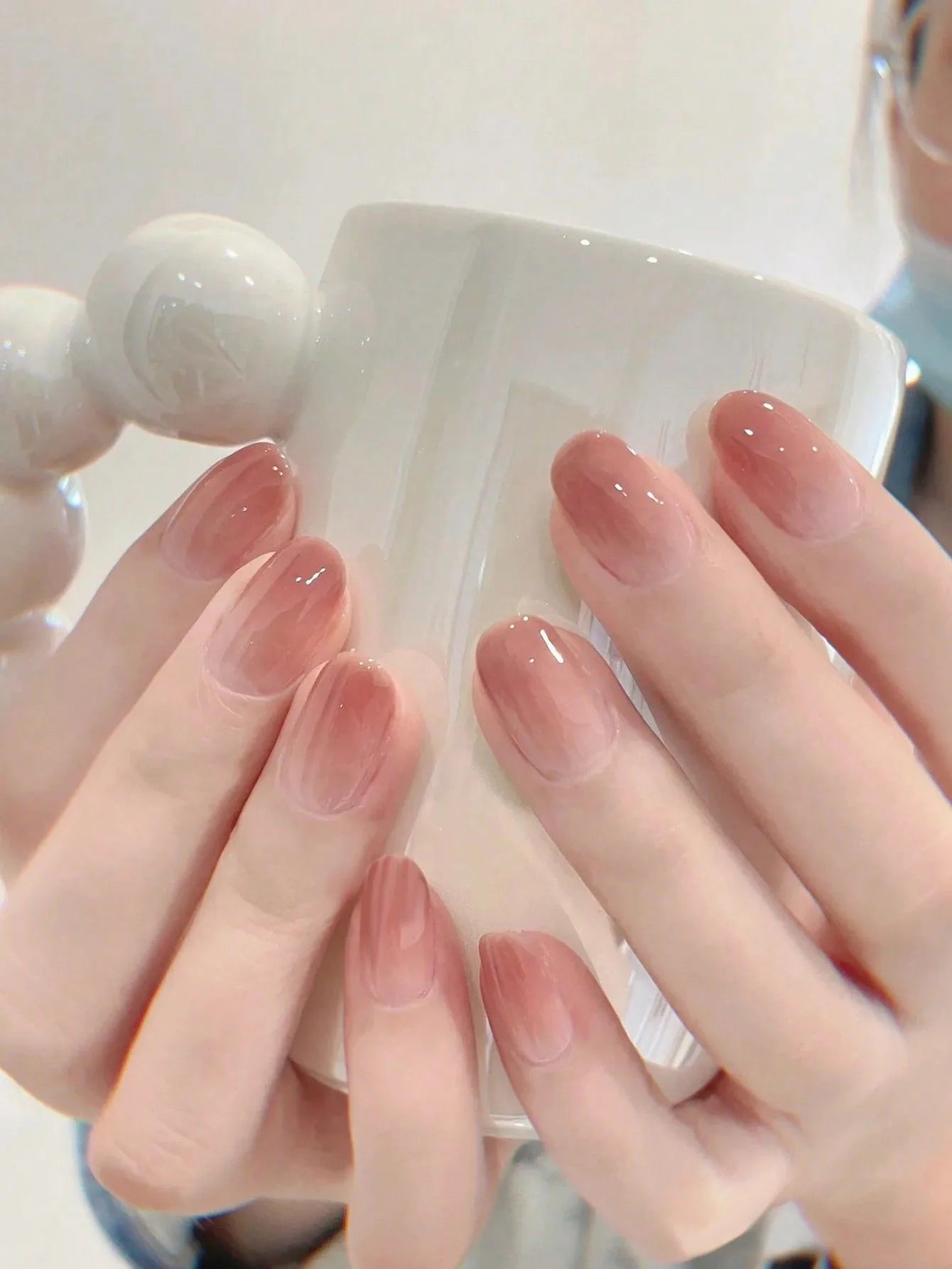 24PCS Medium Almond Fleshcolor Press On Nails Fake Nails Pink Summer Nails Press On Nails