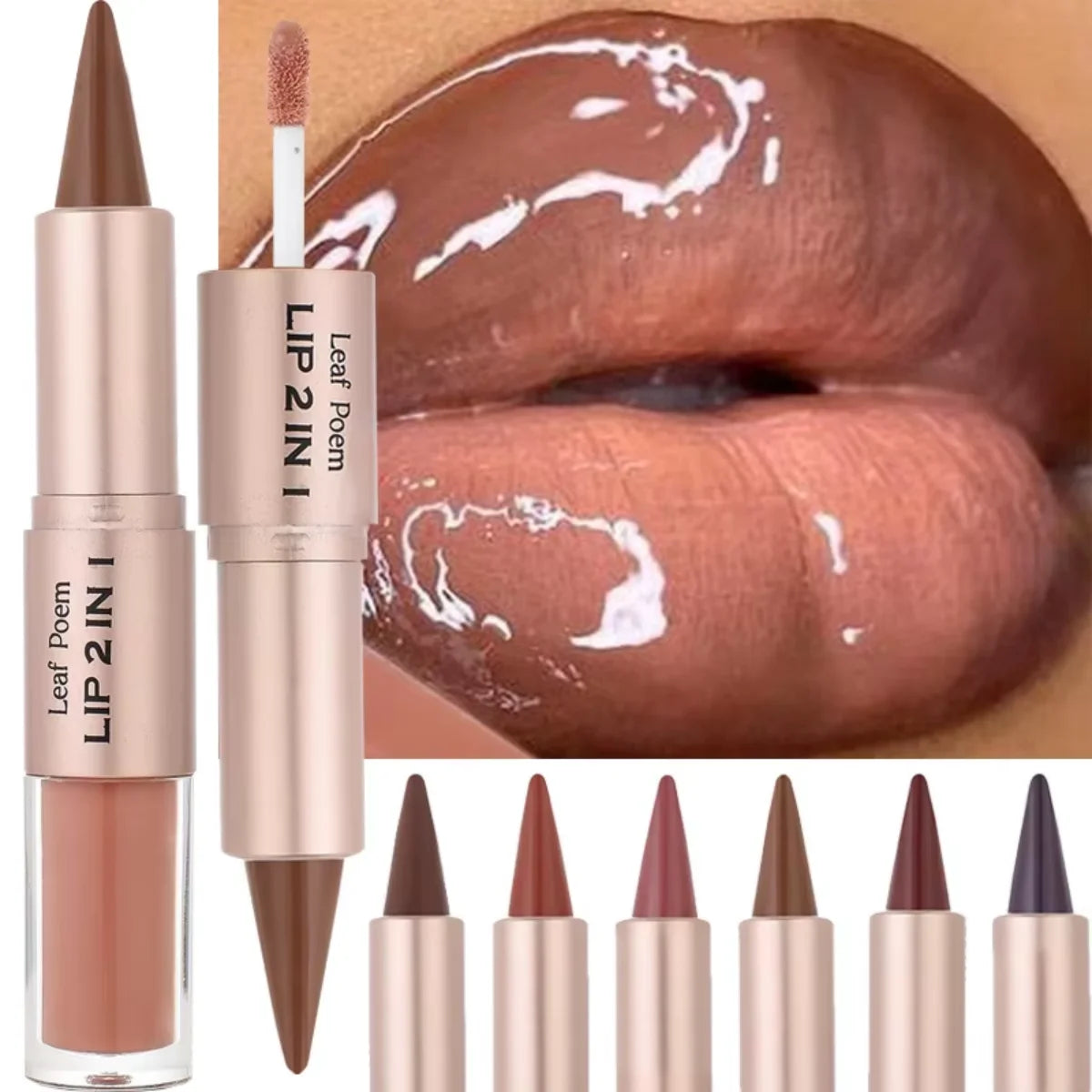 Pen Nude Brown Mirror Glass Lip Gloss Matte Lip Liner Waterproof
