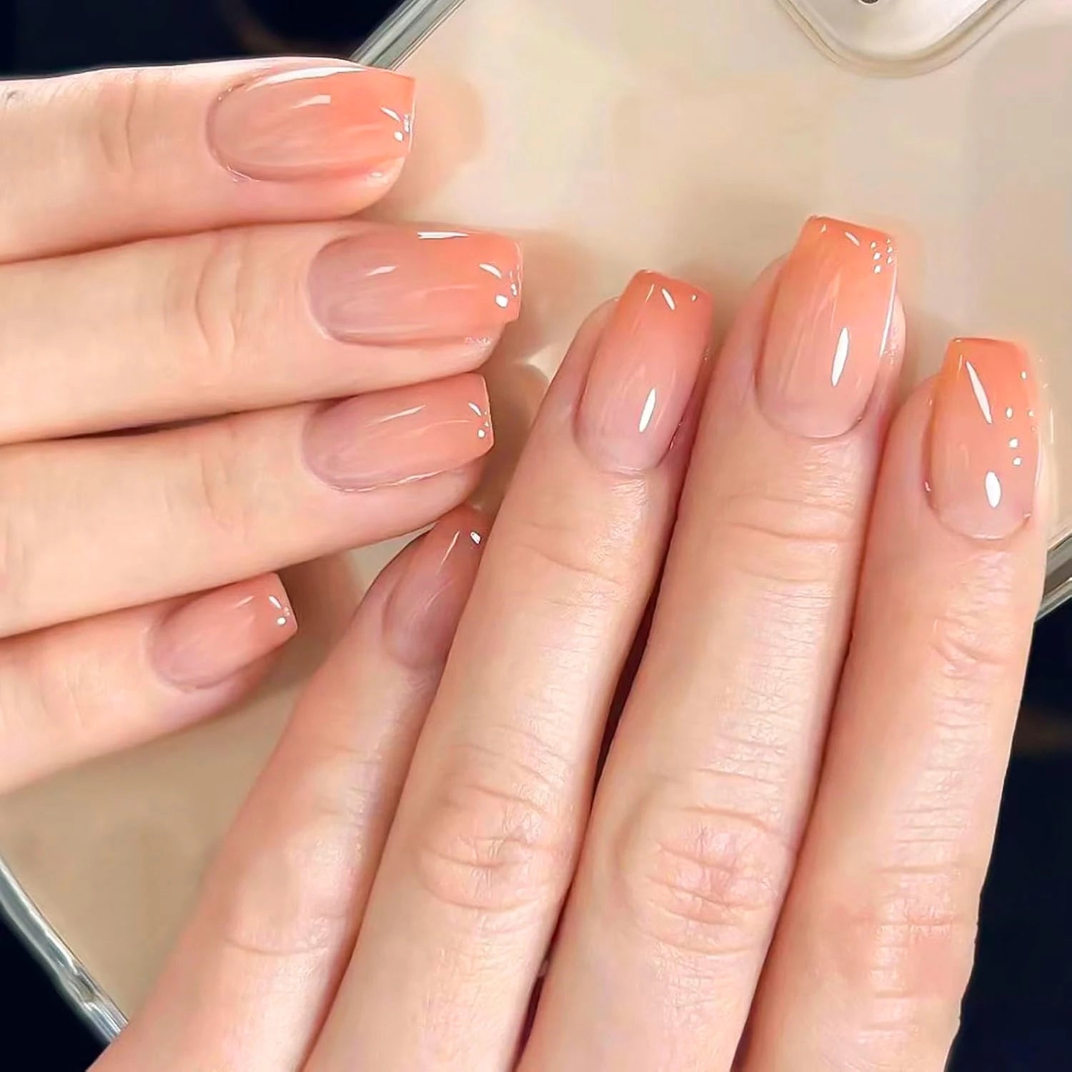 24PCS Medium Almond Fleshcolor Press On Nails Fake Nails Pink Summer Nails Press On Nails