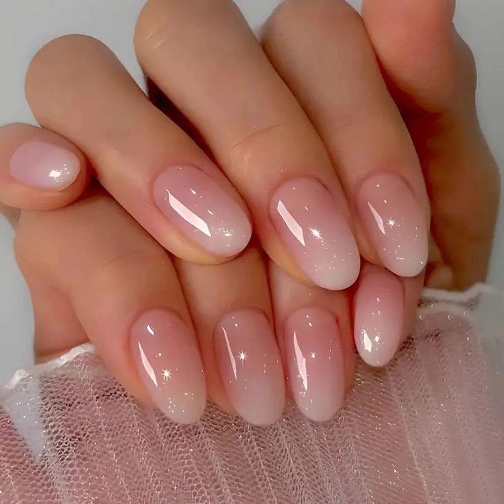 24PCS Medium Almond Fleshcolor Press On Nails Fake Nails Pink Summer Nails Press On Nails
